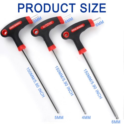 COOLWHEEL Bike Hex Allen Key Wrench Set - 4/5/6mm Bicycle T-handle Energy Saving Hex Key Screwdriver Tool Kits with Ball End for Bike Pedal Handlebar Disc Brake Mount Repair