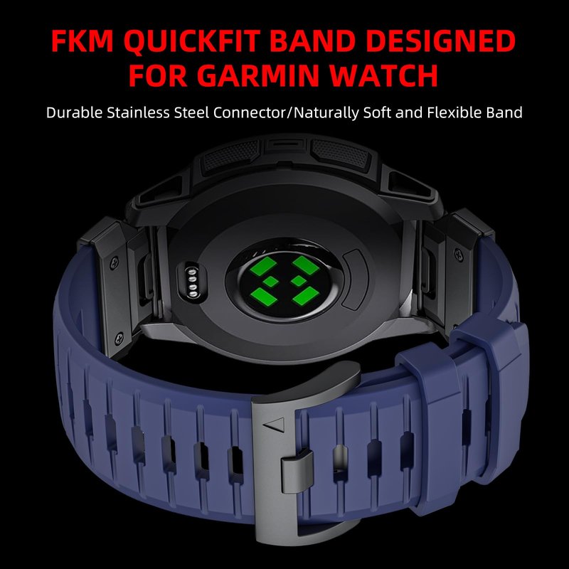 Bandkids 22mm FKM QuickFit Bands for Garmin Instinct 3 45mm/ 2 Solar,Rugged Sport Replacement Strap for Instinct E 45mm,Tactical