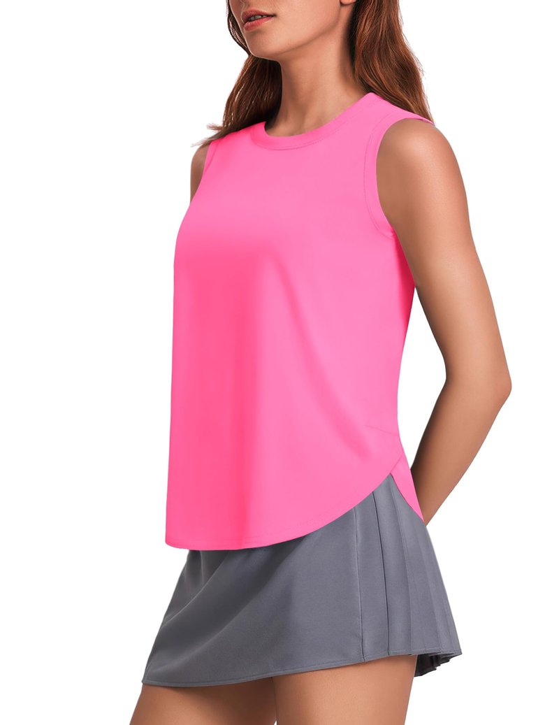 PINSPARK Womens Workout Tops UV Protection Running Shirts Lightweight Athletic Tank Ice Silk Gym Top Stretchy Sport Shirt, Rose Red Medium