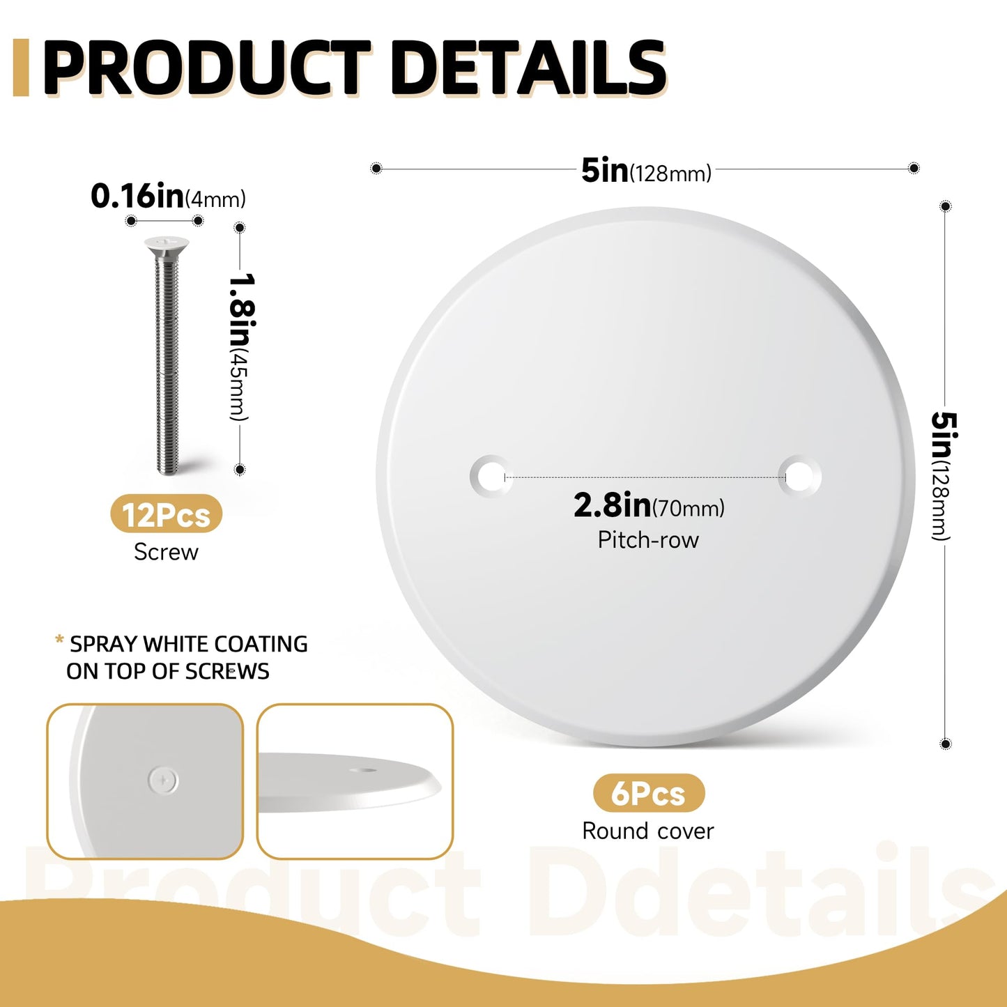 Gadgetzan Ceiling Cover Plate,5 Inch Round Electrical Box Cover Plate for 3-1/2 Inch Electric Box,Metal Round Wall Plate for Smoke Detector,Hole Spacing 2.8 Inch - 3 Pcs(White - 3 Pcs)