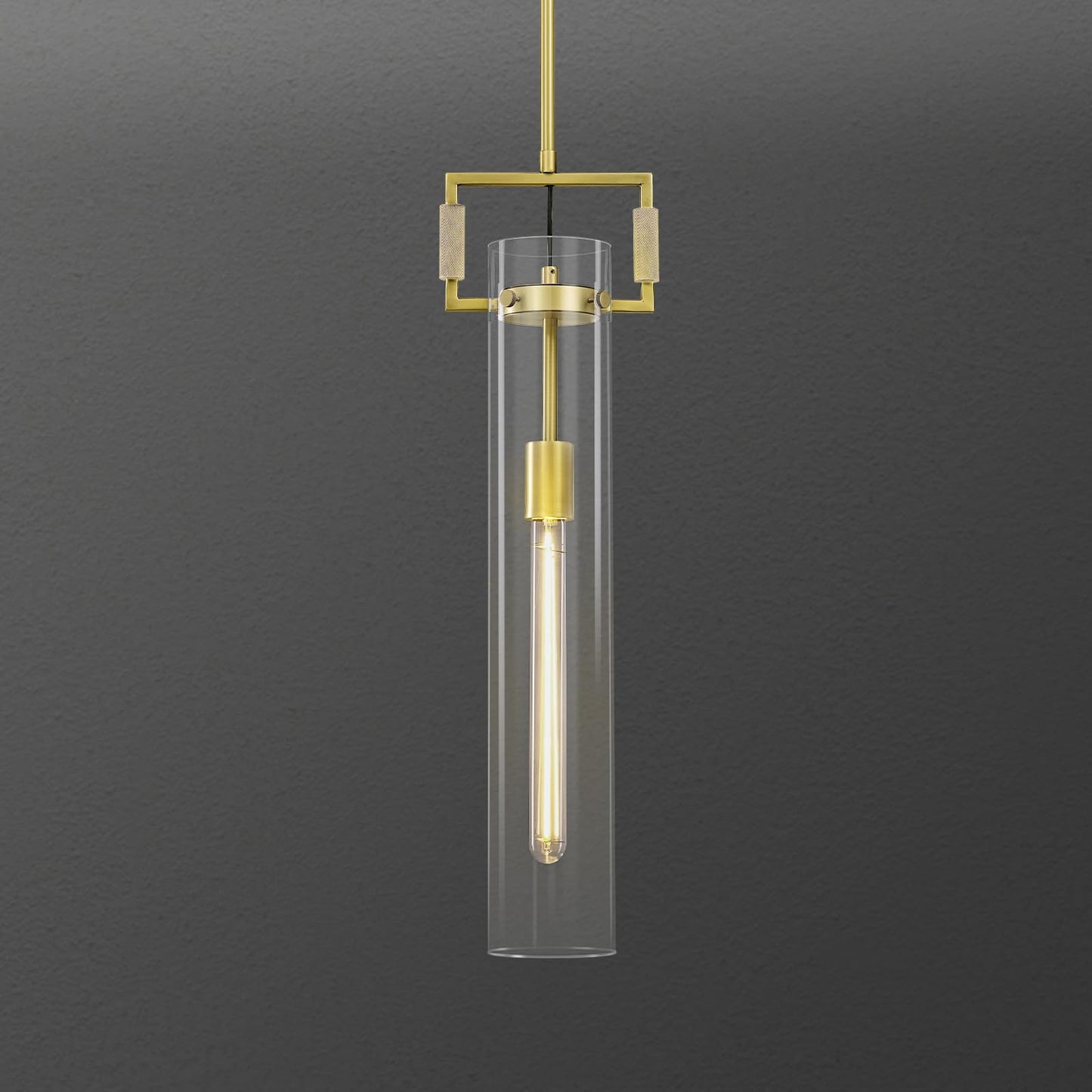 PIOUTNF Brass Pendant Lights,Modern Glass Pendant Lights Kitchen Island,21.6'' Farmhouse Gold Kitchen Pendant Lighting Over Island for Dining Table,Bathroom,Bedroom,Included E26 Bulb