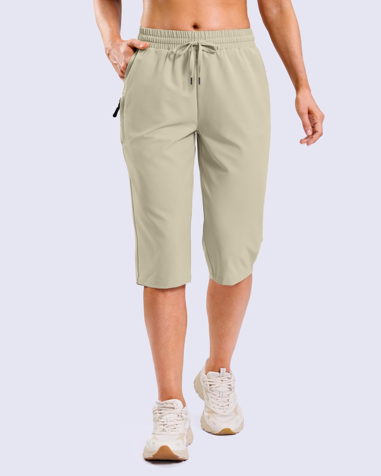 G Gradual Women's 15" Long Shorts Below The Knee Capri Lightweight Quick Dry Hiking Cargo Shorts for Women with 3 Pockets(Khaki,L)