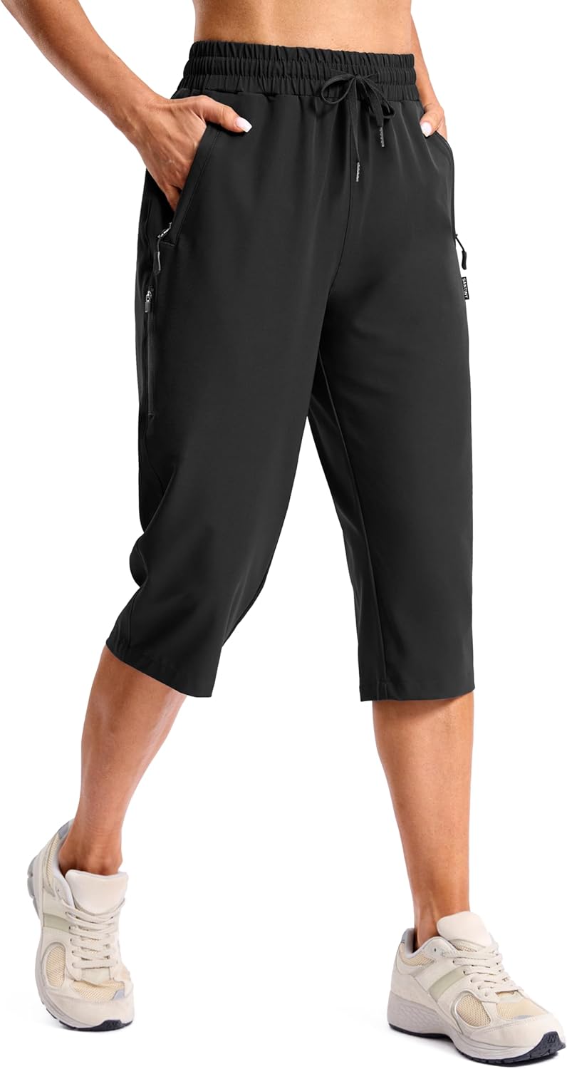 SANTINY Women's Hiking Shorts - Lightweight Quick-Dry Capris with Zipper Pockets | 13''/15''/17'' Sizes
