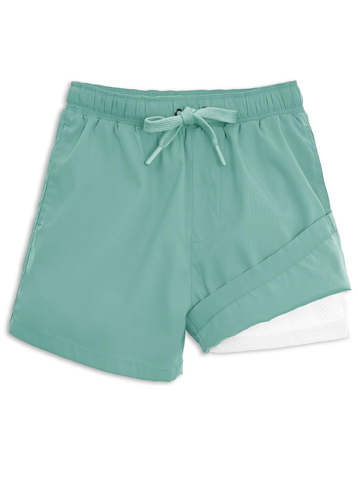 Batermoon Boys Swim Trunks Kids Summer Drawstring Swim Board Shorts Fashion Quick Dry Beach Bathing Suit Light Green