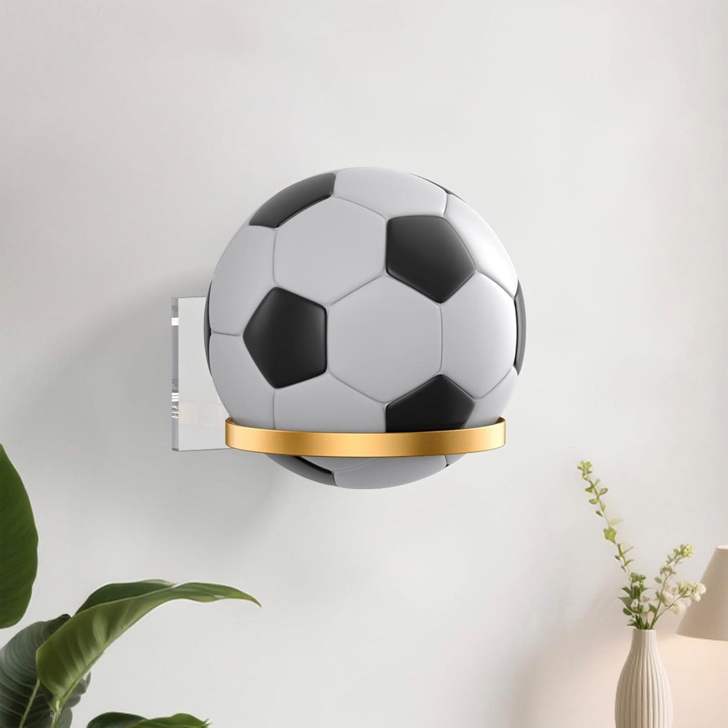 Skiennix Ball Holder Wall Mount - Stylish Sports Ball Display Rack with Acrylic Base & Gold Metal Ring | Perfect for Basketball, Soccer, Football & Volleyball Storage
