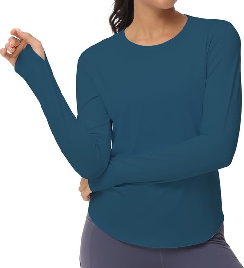 Gym People Women's Long Sleeve Workout Shirt - Athletic Crewneck Hiking Top with Thumb Hole