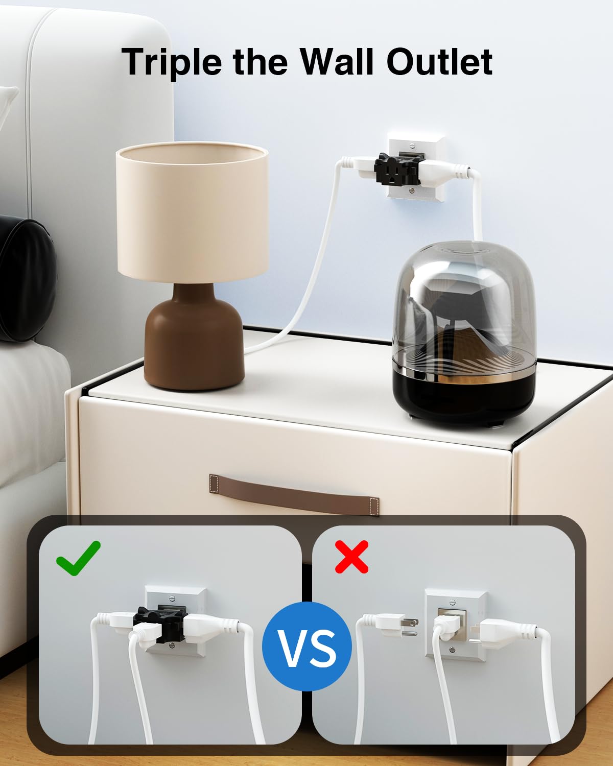 K KASONIC - 3-Outlet Grounding Adapter, Multiple Plug Outlet Extender, Power Splitter, [ETL Listed] Heavy-Duty Grounded Power Tap - 4 Pack, Black