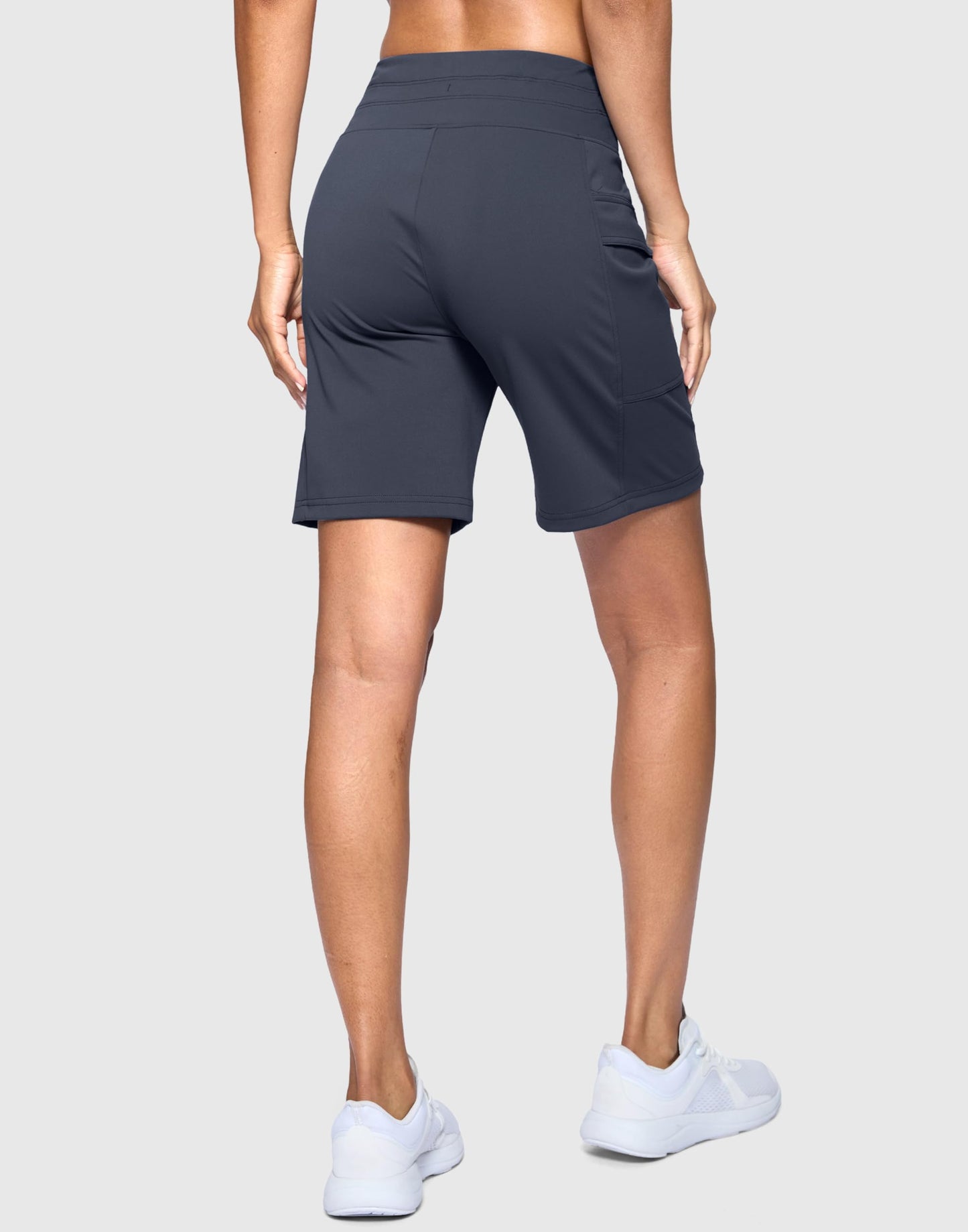 G Gradual Women's 7" Athletic Hiking Long Shorts with Side Pockets High Waisted Stretchy Bermuda Shorts for Women Workout Casual (Dusty Blue, XL)