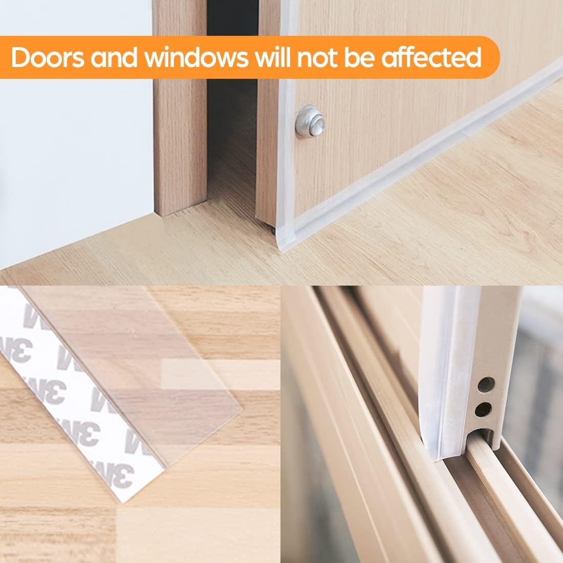 Door Weather Stripping Door Seal Strip Tape,Silicone Door Draft Stopper,Self Adhesive Shower Door Bottom Seal and Door Insulation Strip for Door Frame Windows and Glass Gaps 20 Ft (Transparent, 25mm)