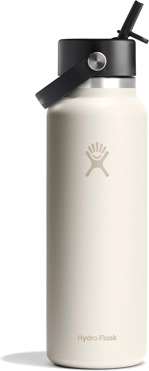 Hydro Flask Water Bottle - Insulated Stainless Steel - 40 Oz Ivory with Wide Straw Lid & Leakproof Design