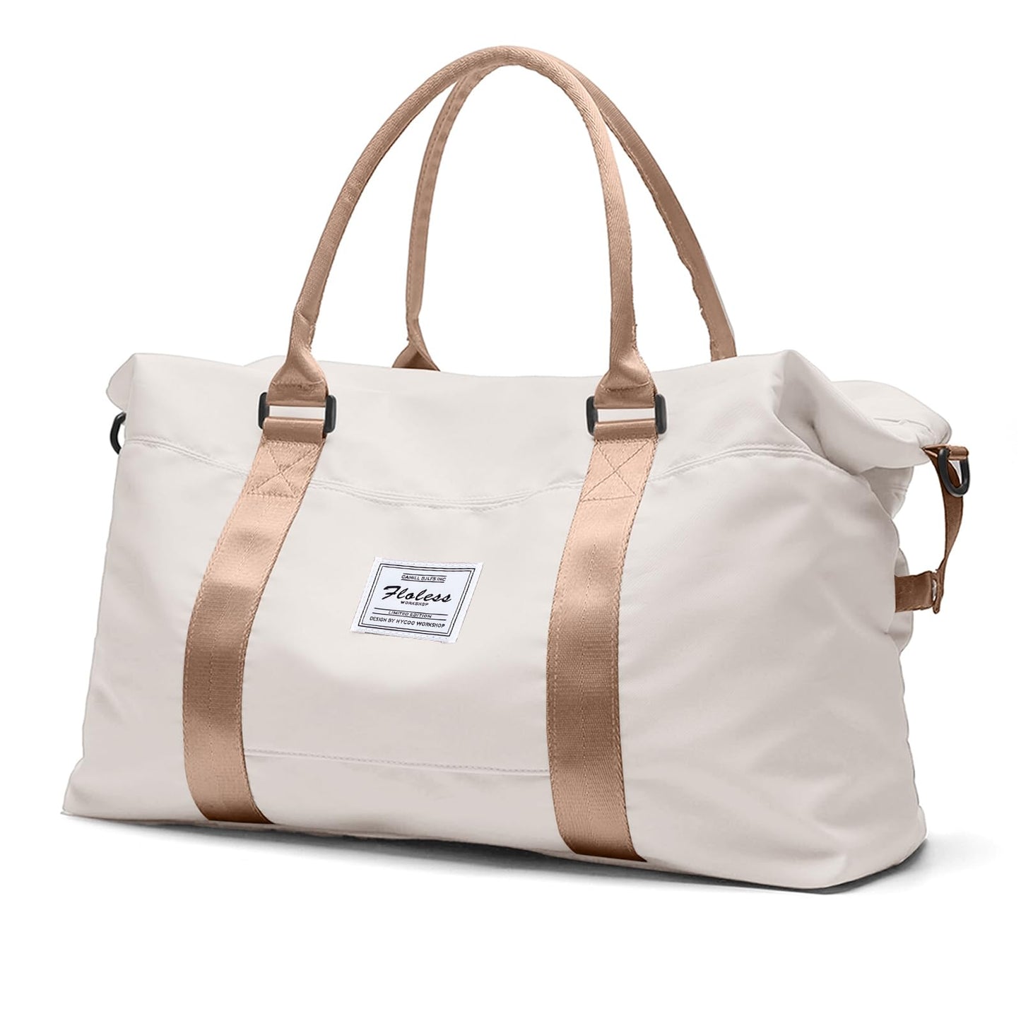 Travel Duffel Bag,Weekender Overnight Bag for Women,Carry-on with Wet Pocket,Extra Large,Beige & Brown