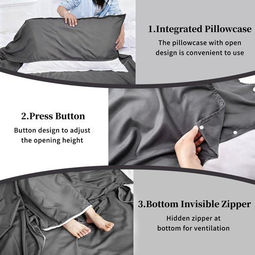 MongByYa Sleeping Bag Liner Lightweight Compact Sleeping Bag Sack Portable Clean Travel Sheet Camping Sleep Sheet for Backpacking Hotel Hiking (Silver Gray, 82.7” X 70.9”)