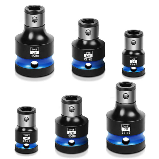 BLACKROBOT 6PCS Impact Bit Holders 1/2 3/8 1/4 Inch Square Drive to 1/4 Inch Hex Socket Adapter for Impact Wrench Ratchet, Cr-Mo