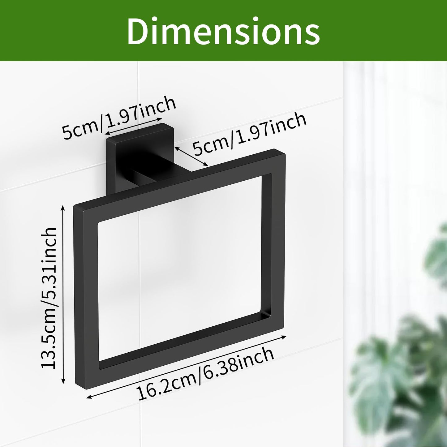 2 Pack Matte Black Hand Towel Holder, Stainless Steel Wall Mounted Hand Towel Holder for Bathroom, Modern Square Towel Ring for Bath, Kitchen, RV