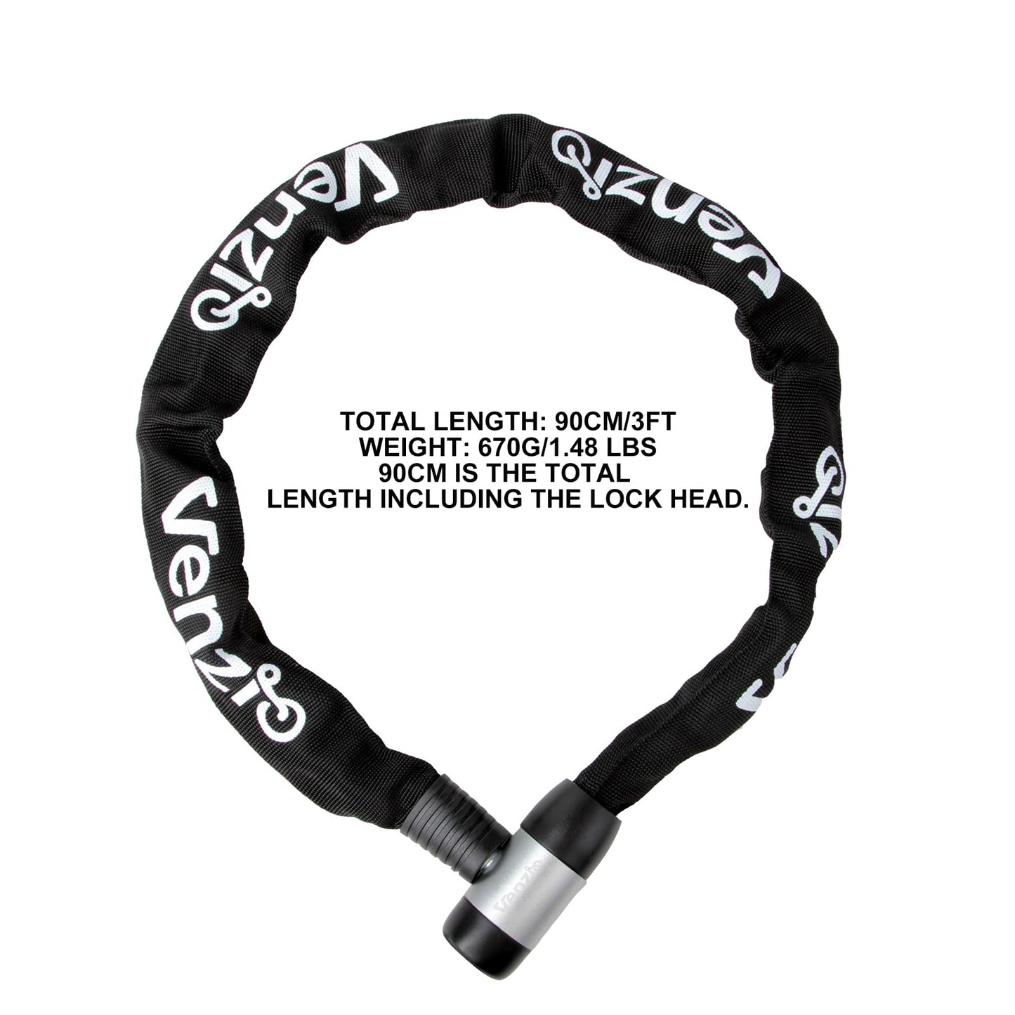 Venzio Bike Chain Lock, 3FT (900mm) Heavy Duty Anti-Theft Bicycle Lock with 2 Keys, 6mm Thick Steel Chain, Waterproof Sleeve and Zinc Alloy Core, Ideal for Scooter, Fence, Gate, Motorcycle