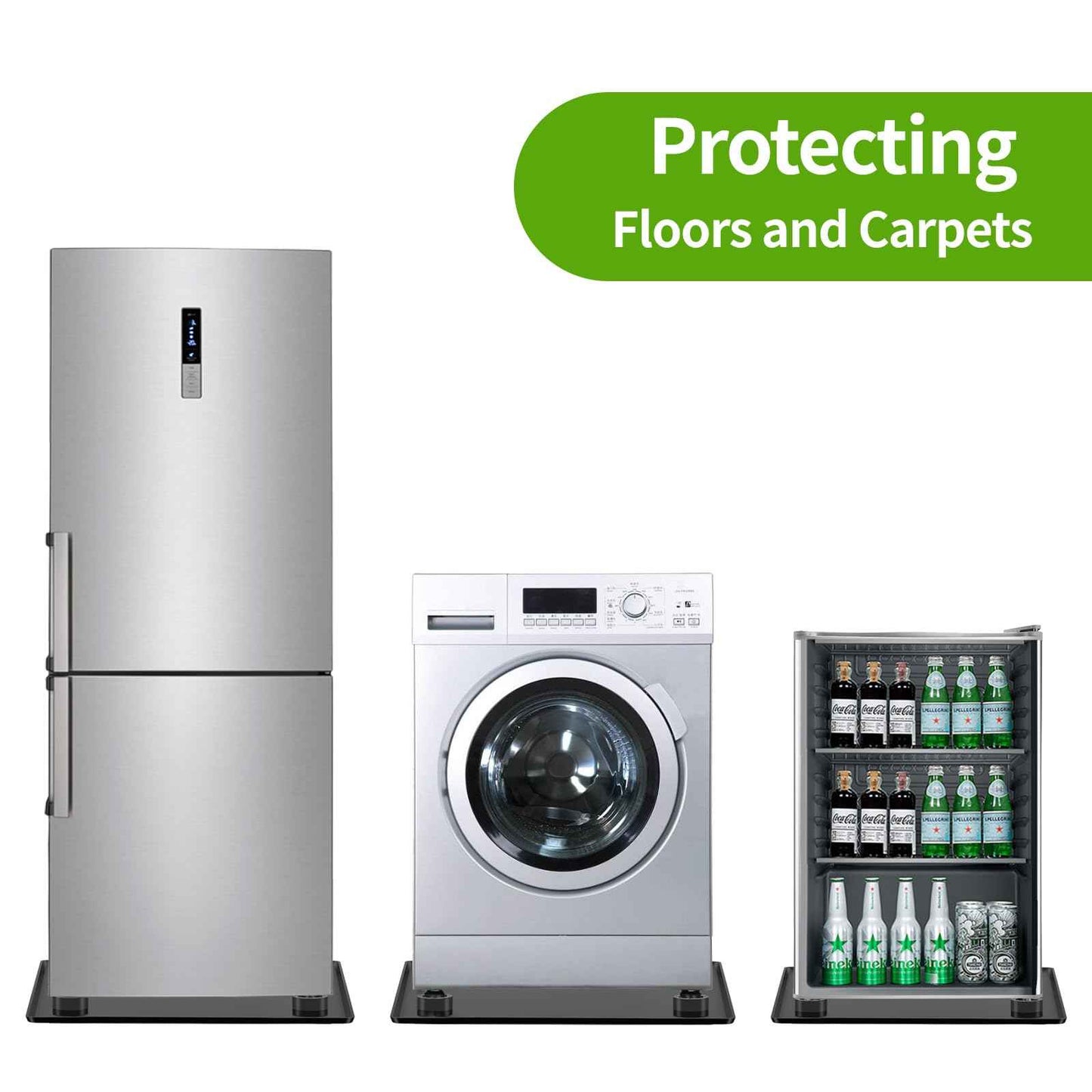 Mini Fridge Silicone Mat with 4 Sturdy Base Raisers, 24''x 24'' Drain Pan, Suitable for Fridge, Washing Machine, Dryer, Wine Cabinet.