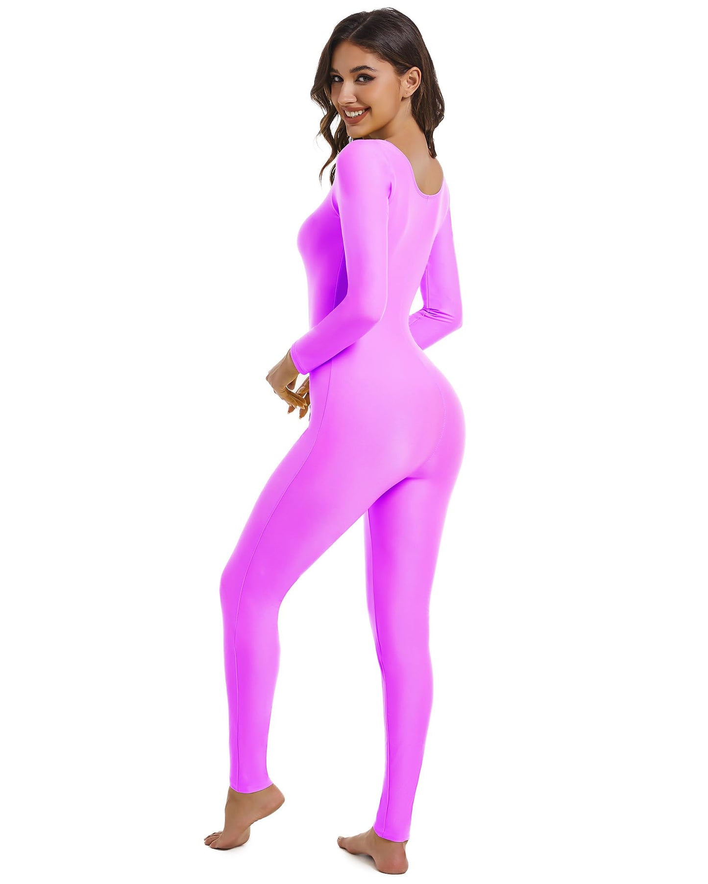 Aoylisey Adult Long Sleeve Plus Size Unitard for Women One Piece Dance Bodysuits 1201 (Hot pink, M)