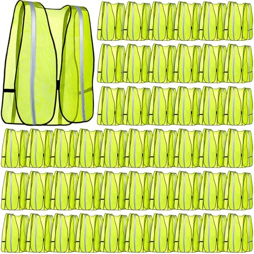 Jecery 20 Packs High Visibility Vest Safety Reflective Hi Visibility Mesh Vest Lightweight Neon Universal Size for Men Work Outdoor (M)