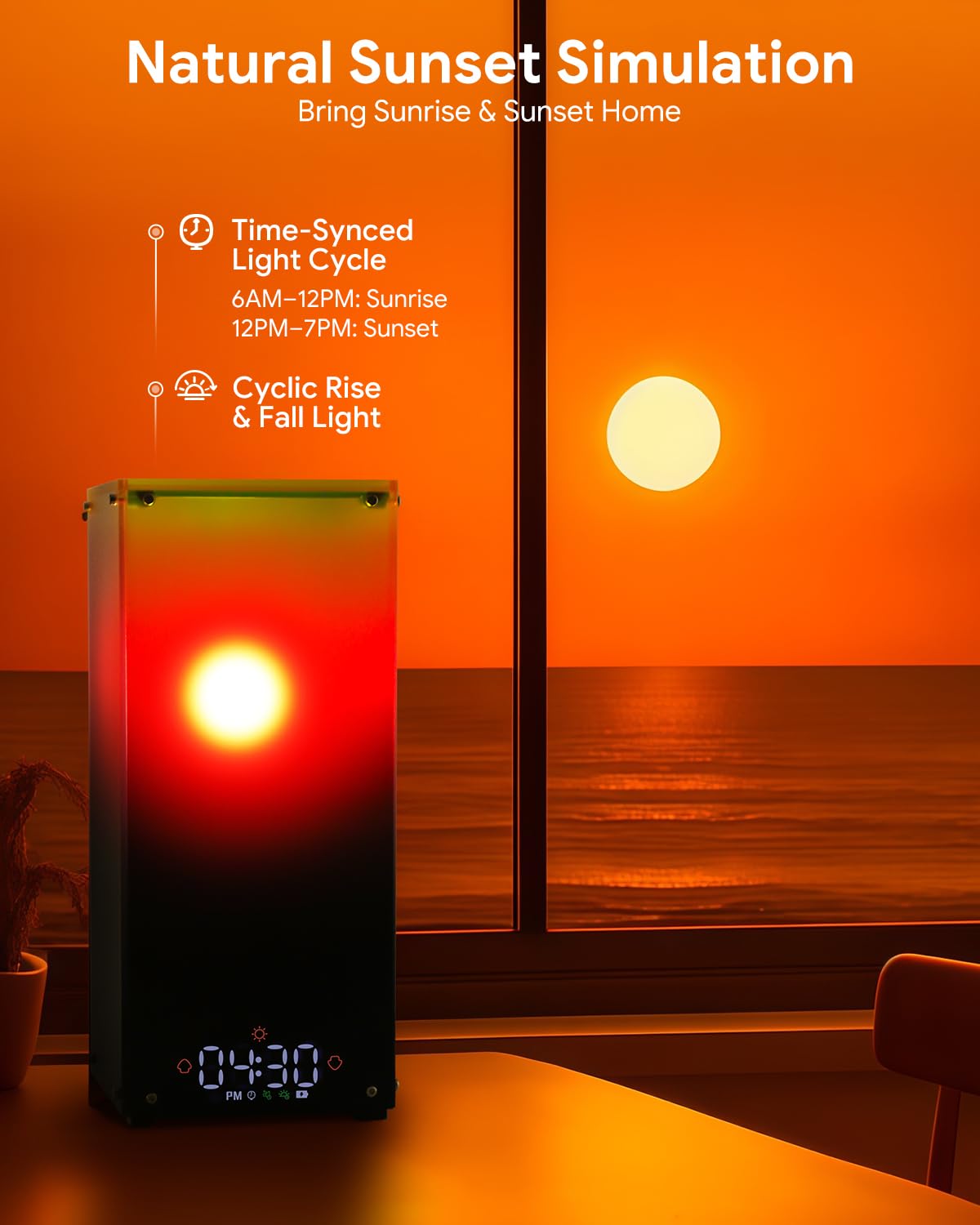 Sunset & Sunrise Table Lamp, Dimmable Ambient Desk Lamp with 6 White Noise Sounds, Touch & Remote Control with Timer for Bedroom, Living Room, Home Office, Bar, Restaurant