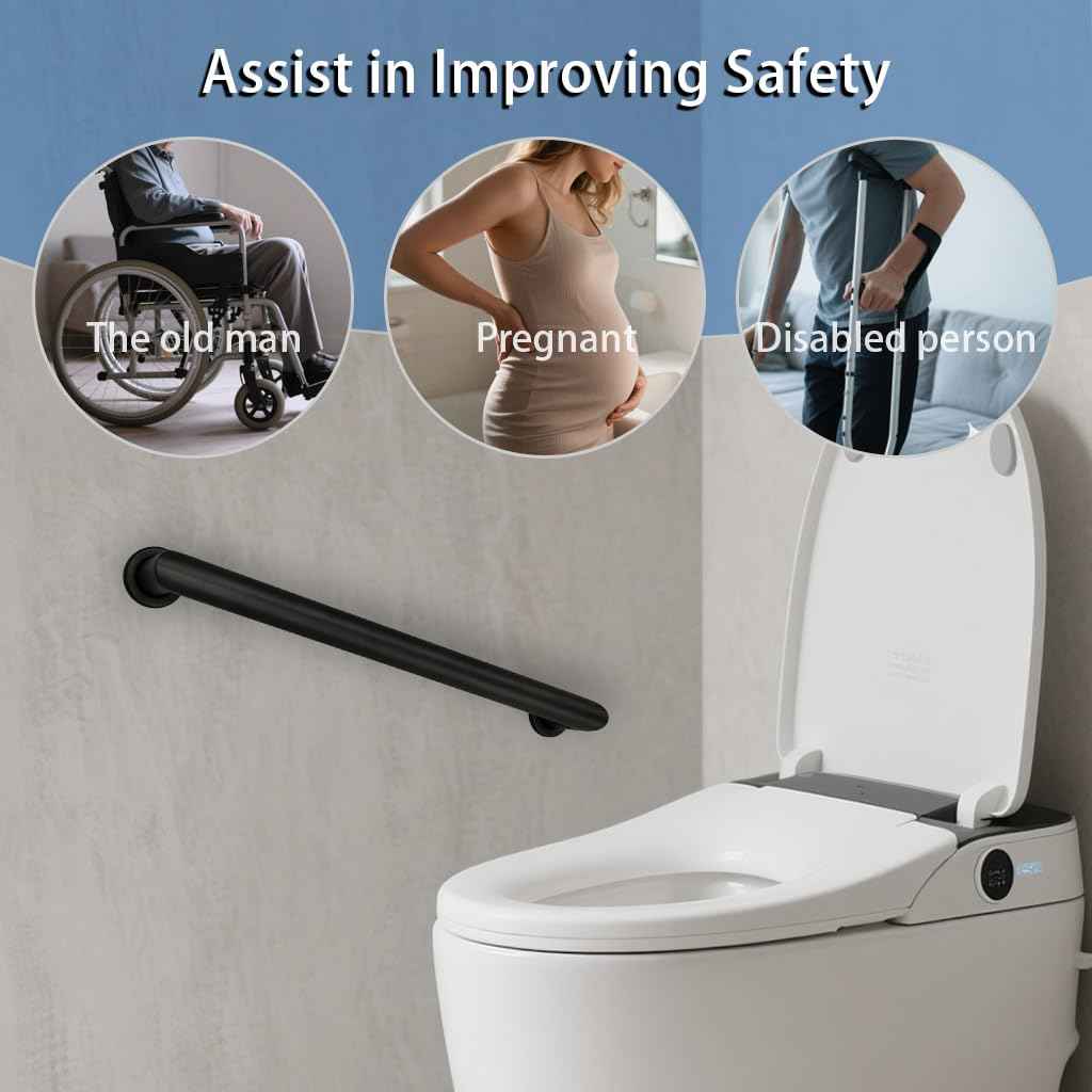 Handicap Grab Bars, Right Angle 2 Pack 18 Inch Shower Grab Bar for Seniors, 304 Stainless Steel ADA Grab Bars for Bathtubs and Showers, Safety Shower Handles for Elderly, Disabled (Matte Black)