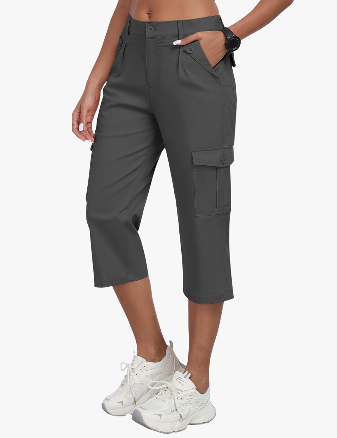 MoFiz Women's Cargo Capris - Lightweight Cotton Hiking Pants with 6 Pockets | Casual Summer Travel Wear