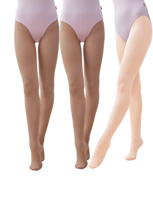 Daydance Footed Tan Ballet Tights for Girls Dance, Gymnastics, Yoga, School Uniform 3 Pairs
