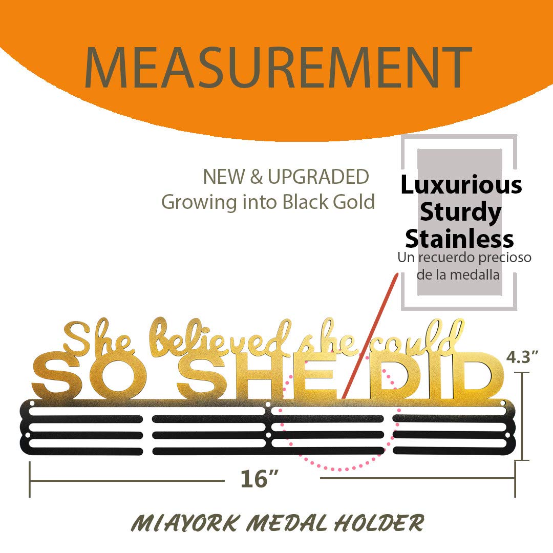 Miayork She Believed she Could so she did Medal Holder Display Hanger Rack Frame for Sport Race Runner-Sturdy Metal Over 60 Medals Easy to Install Easy use