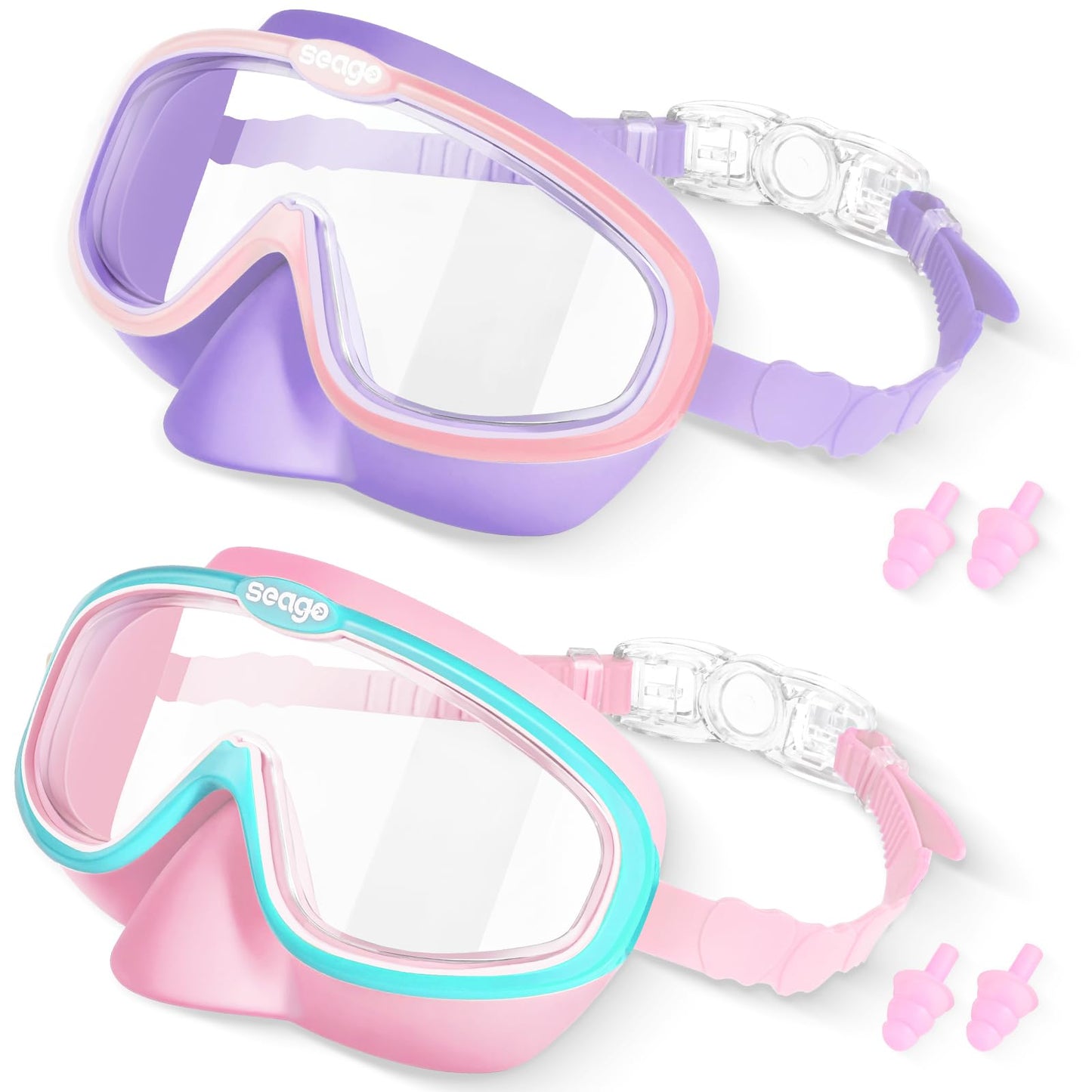Seago Kids Swim Goggles 2 Pack for 3-12, Anti-Fog UV Protection Clear Wide View No Leaking, Pool Water Toddler Goggles with Nose Cover Swimming Goggles for Kids 6-14 3-5 3-6 4-7 8-12 Boys Girls
