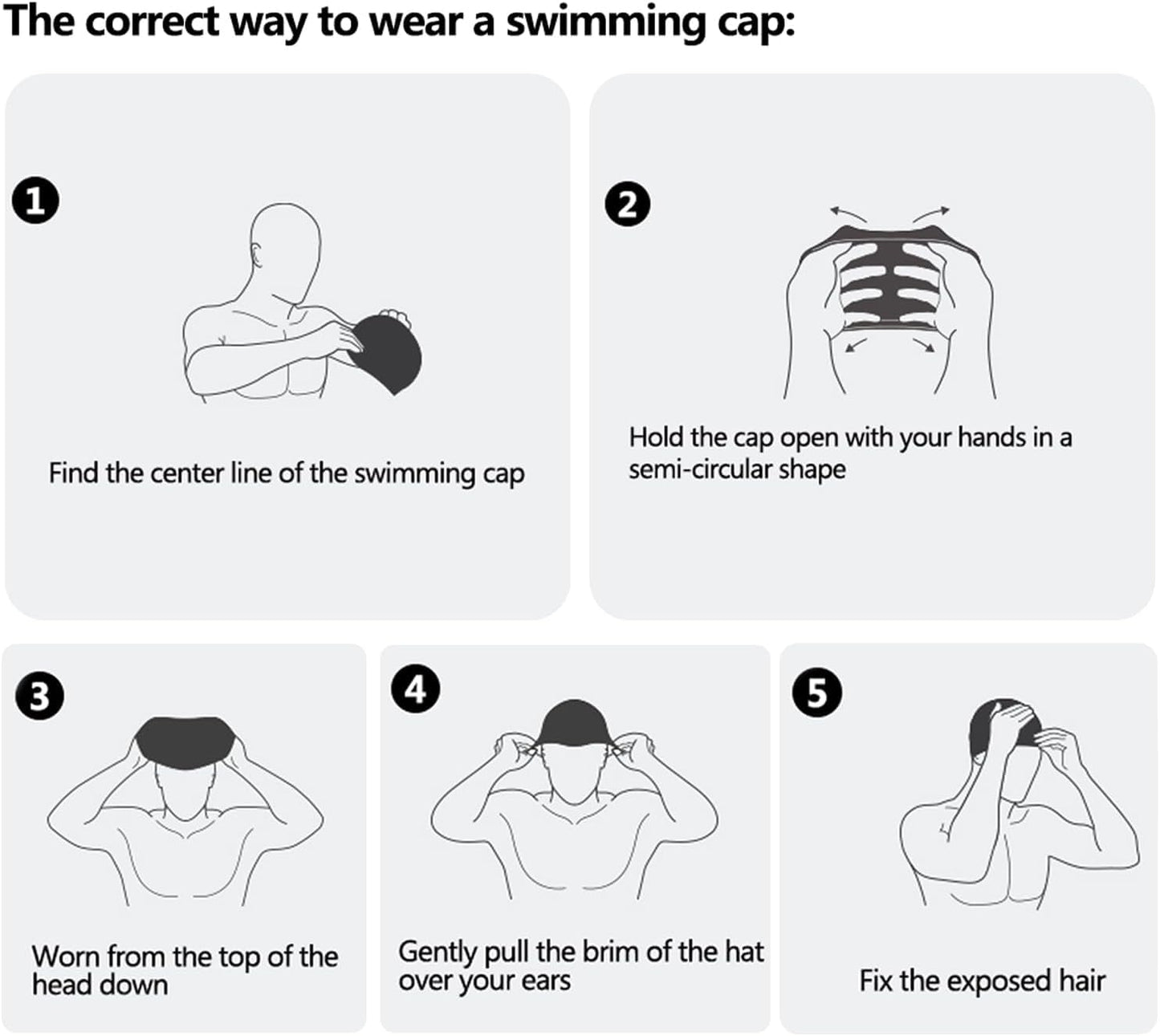 WHALE Extra Large Swim Cap for Women Men Non-Slip, High Elasticity Keeps Hair Dry Unisex Large Size Suitable for Long Hair, Curly Hair and African Dreadlocks (Black)