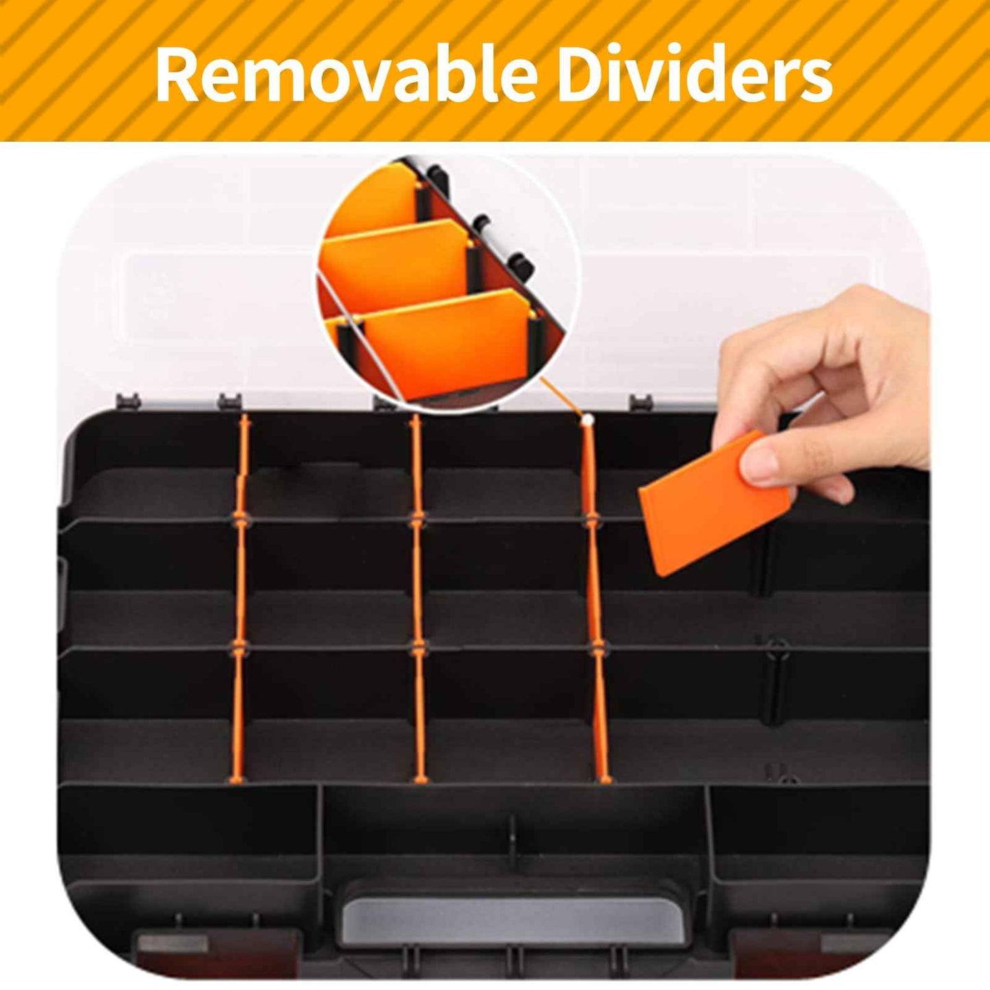 Small Parts Organizer, 34-Compartments Hardware Organizer Box, Double Side Storage Case Tools Box with Removable Dividers for Screws, Bolts, Nails, Beads, Jewelry & More