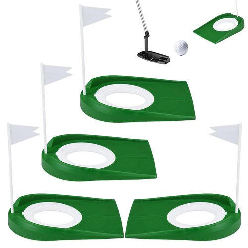 joaoxoko 4 Pack Golf Practice Cups with Flags - Portable Indoor/Outdoor Putting Green for Office & Home, Professional Training Aid with Thin-Edge Design, Stress Relief Game for Adults (Green 4pcs)