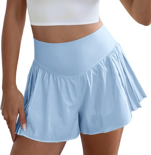 Fisoew Women's High-Waisted Workout Gym Shorts - Lightweight & Pleated Active Running Shorts