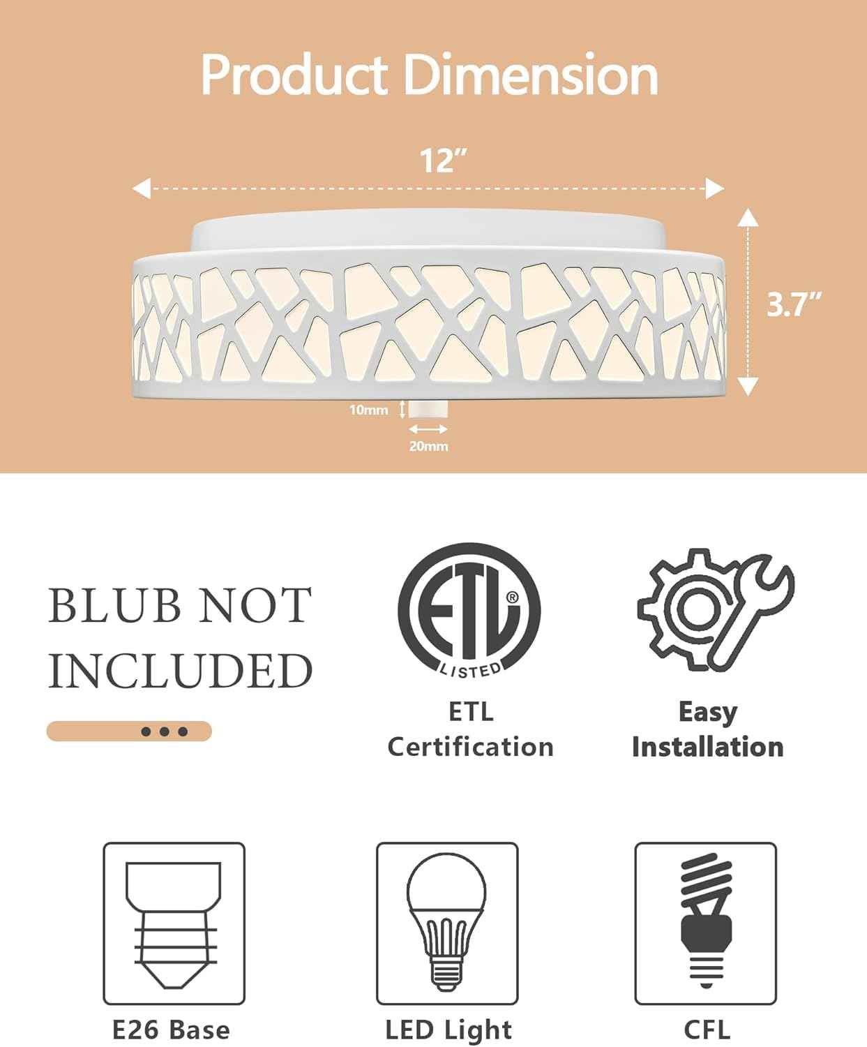 Flush Mount Ceiling Light Fixture 2-Pack - 12-Inch Oil Rubbed Bronze with Frosted Glass Shade for Bedroom, Hallway, Kitchen, Bathroom