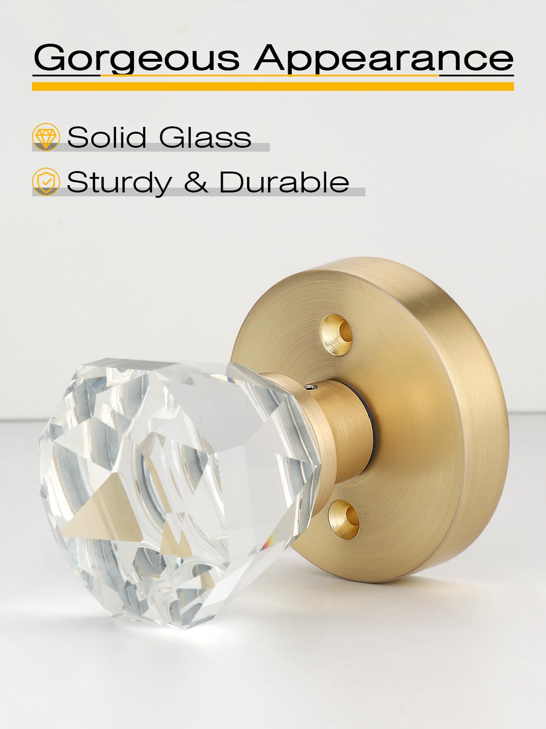 EHOMEWARE 1 Pack Front Door Lock Set, Exterior Door Handle Gold, Entry Door Locksets with Deadbolt, Front Door Handle, Glass Door Knobs, Reversible for Left & Right Doors, Satin Brass Finish