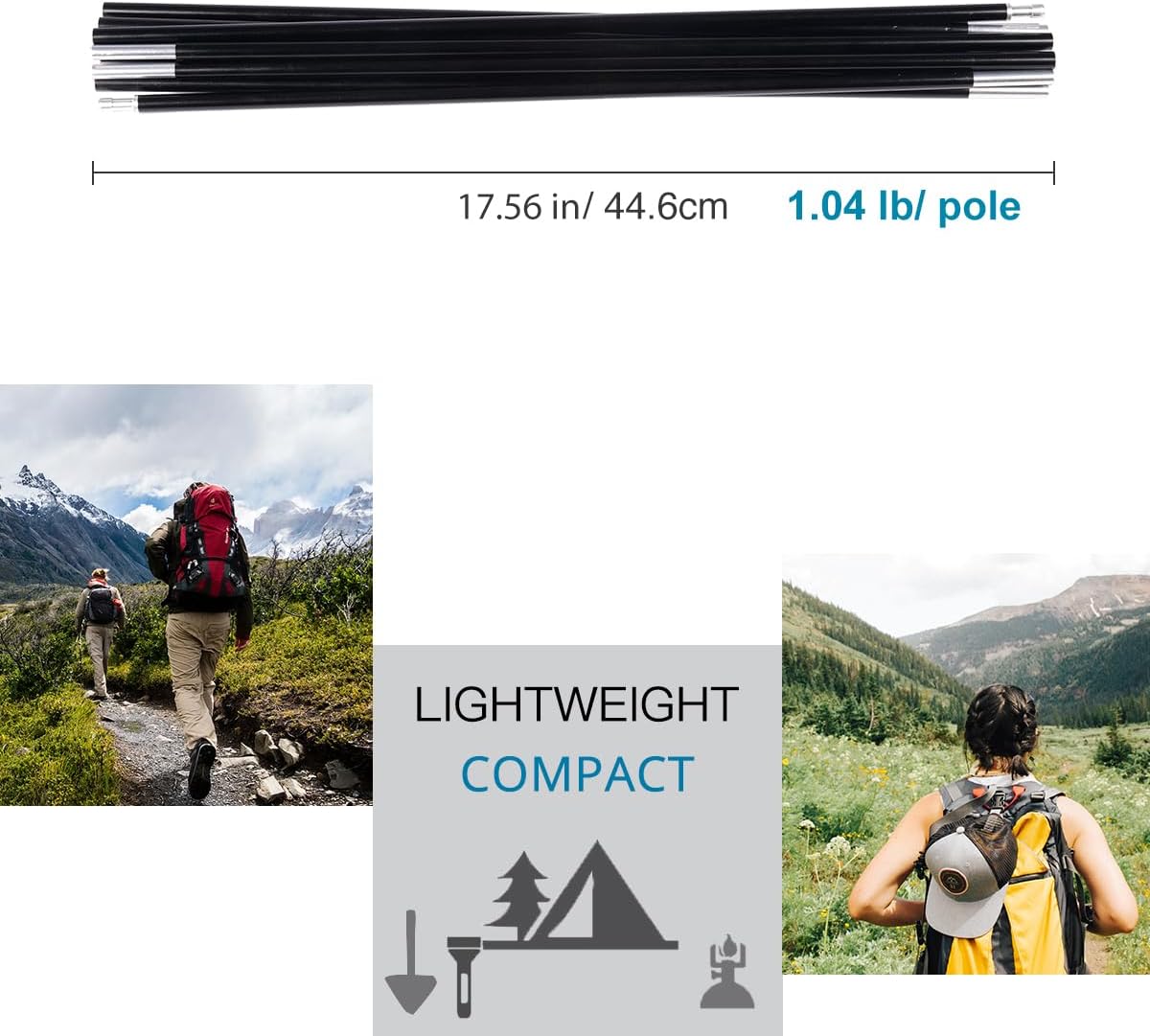 Skiennix Aluminum Tent Poles - Pre-Assembled Black Replacement Rod for 7001 T6 Heated Camping