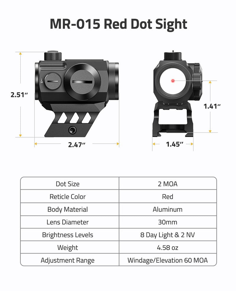 CVLIFE JackalHowl Red Dot Sight, 1x20mm 2 MOA Motion Awake Red Dot with 10 Brightness Settings, IPX7 Waterproof, Compact Optics with Absolute Co-Witness Mount