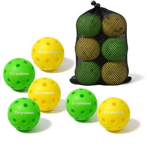 Kryndavox Sports Pickleball Balls, 6 Pack 40-Hole Seamless Outdoor Pickleballs, USAPA Approved, Durable Plastic Balls for All Skill Levels with Mesh Carry Bag