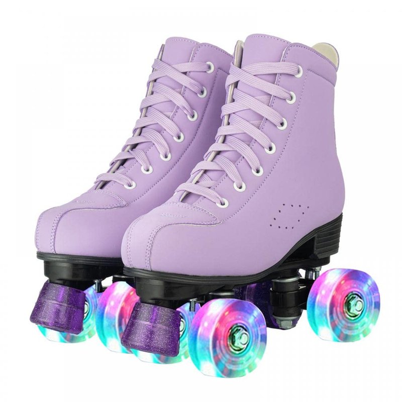 YYW Stylish Roller Skates for Women Girls, High-top Cozy Microfiber Leather Roller Skates,Classic Double Row Indoor Outdoor Roller Skates for Beginner (Purple,37-US Women 7/ Youth 6)
