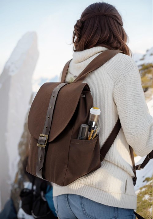 KUOIN Renaissance Vintage Canvas Bag for Women, Medieval Travel Rucksack Backpack (Brown)