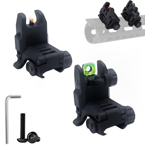 Fiber Optic Sights, Flip Up Sights with Red & Green Fiber Optics Dots, Tool-Free Adjustable Front and Rear Backup Sights for Rapid Transition Flip Up Iron Sights (Black)
