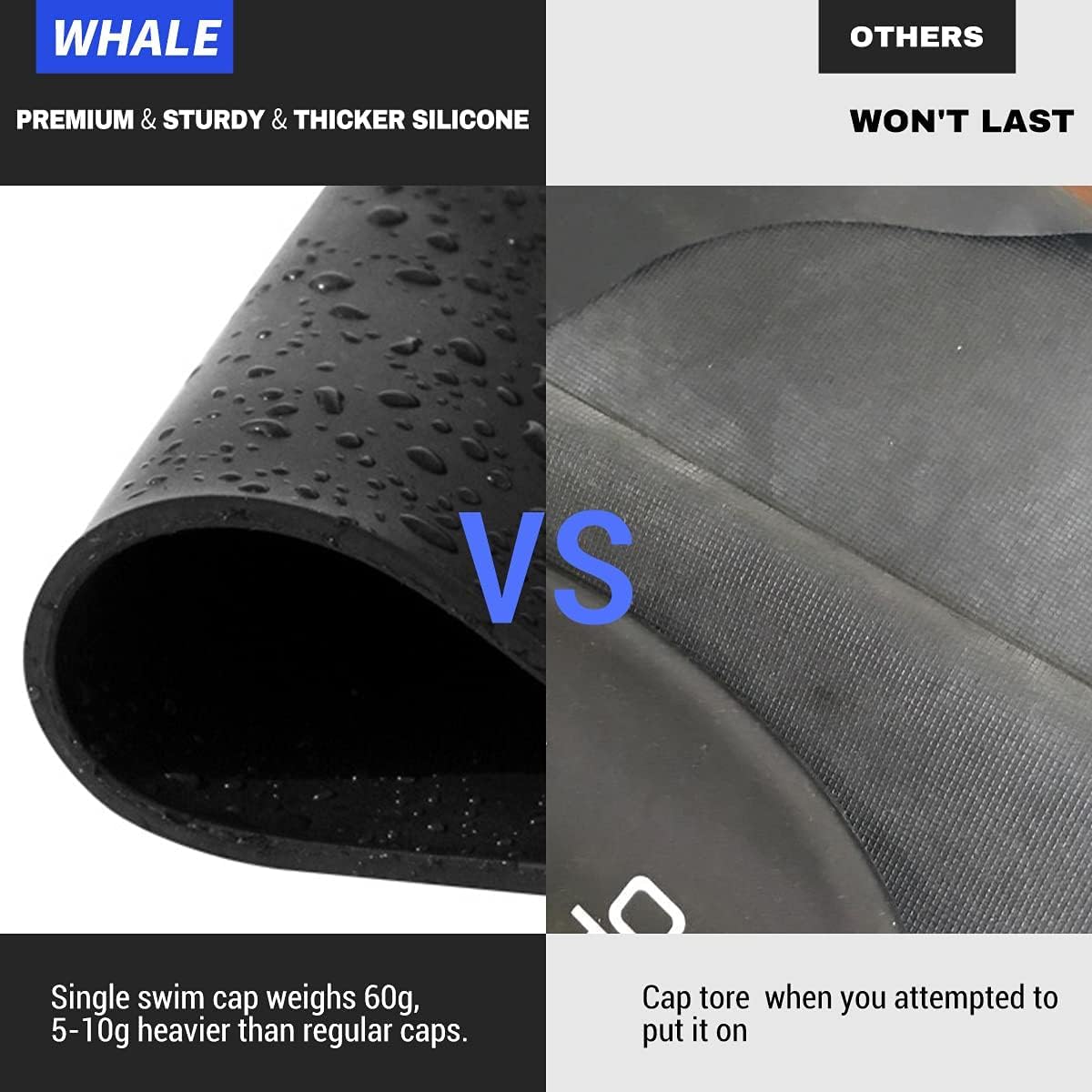 WHALE Extra Large Swim Cap for Women Men, Durable Silicone Swimming Hat with Ear Protection, Unisex Adults Bath Swimming Caps for Long Thick Curly Hair & Dreadlocks Braids Weaves Afro Hair (Black)