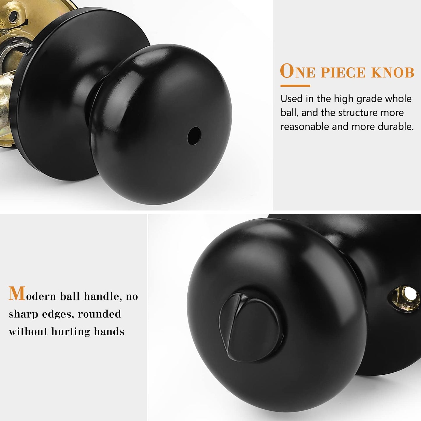 Probrico Keyless Privacy Door knobs for Bathroom Bedroom, Black Door Knobs Interior 10 Pack, Solid Adjustable Latch,Universible Door Handles
