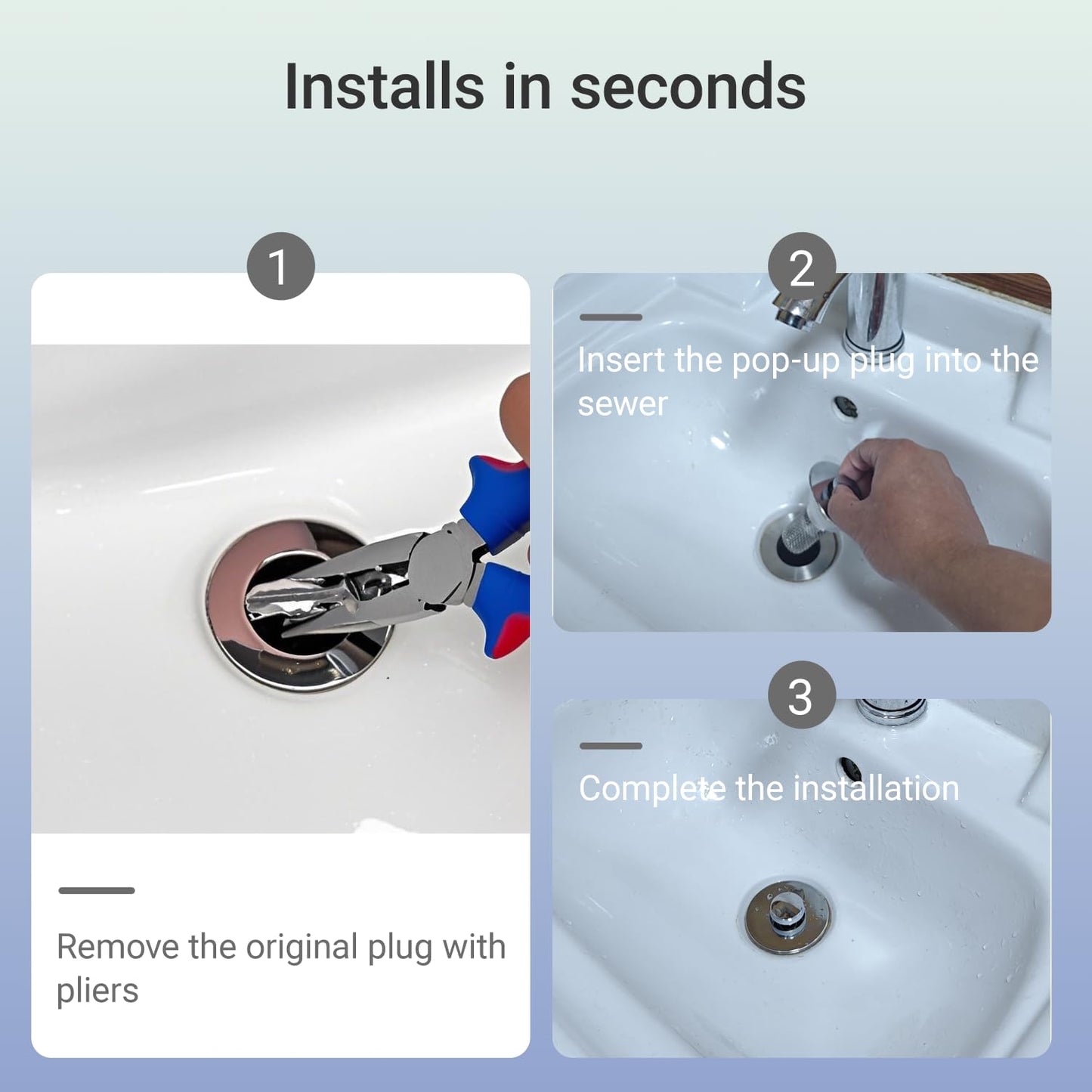 2 Pack Pop-Up Sink Stopper, Hair Catcher Drain Strainer with Copper Core, Universal Bathroom Sink Drain Plug for 1.06“-1.50“, Leak-Proof & Easy Installation