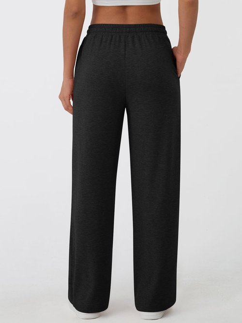 AUTOMET Wide Leg Lounge Pants Women Casual Sweatpants Baggy Yoga Sweat Pajamas Pants Fall Fashion Outfits with Pockets Black M