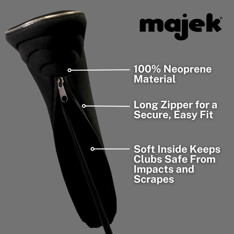 Black Golf Zipper Head Cover Driver 1 Headcover Neoprene Traditional Plain Protective Cover Fits Drivers up to 460cc for Golfing Buddies