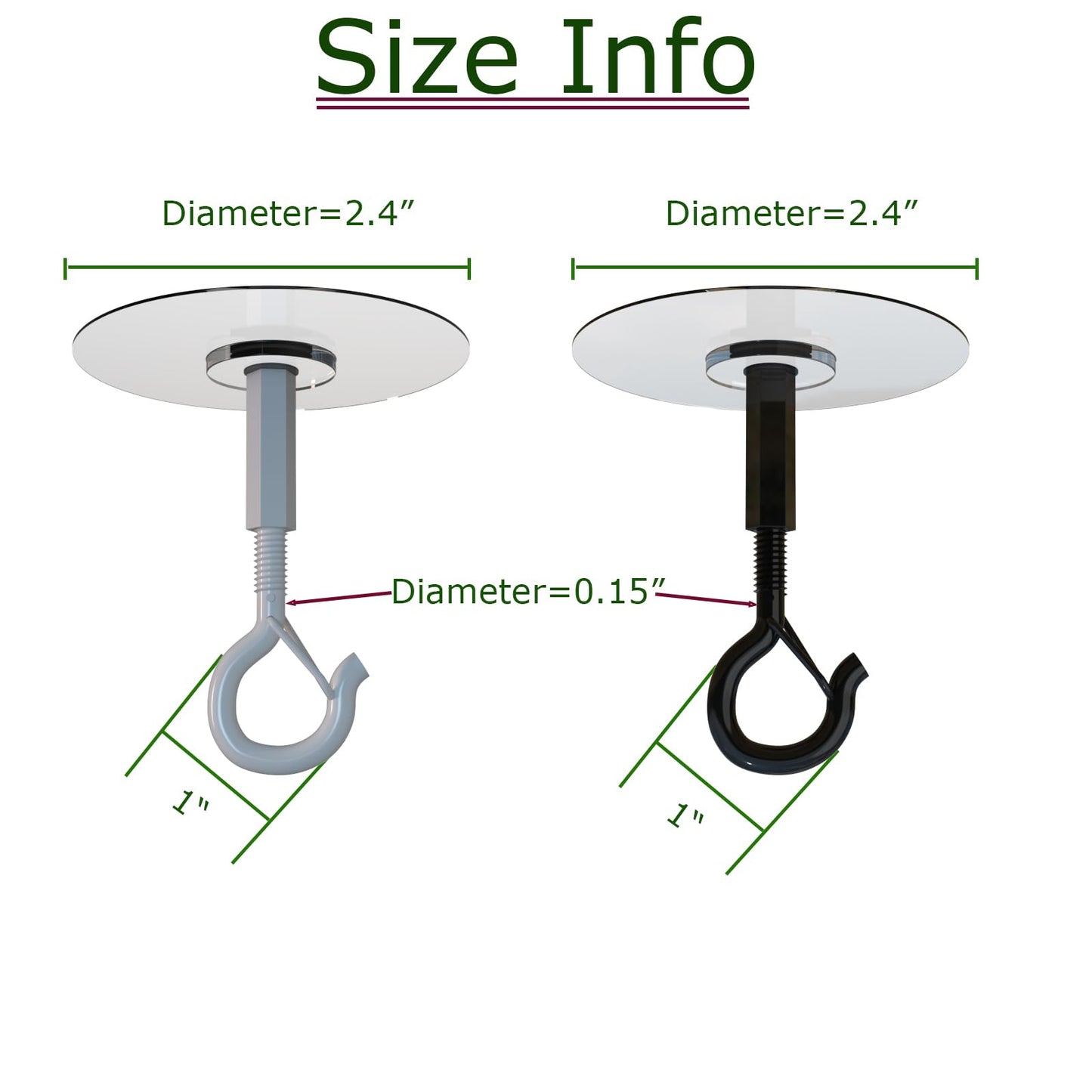 Aufuga No Hole No Drilling Adhesive Ceiling Hooks for Hanging Plants Lights Wind Chimes Lantern, Sticky J Hooks Eye Hook for Hanging Indoor Outdoor (Black+White_Round_2.4", 10)