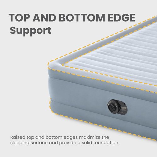 Intex 64449ED Dura-Beam Deluxe Plush Air Mattress with Headboard: Fiber-Tech - Queen Size - Built-in Electric Pump - 18in Bed Height - 600lb Weight Capacity