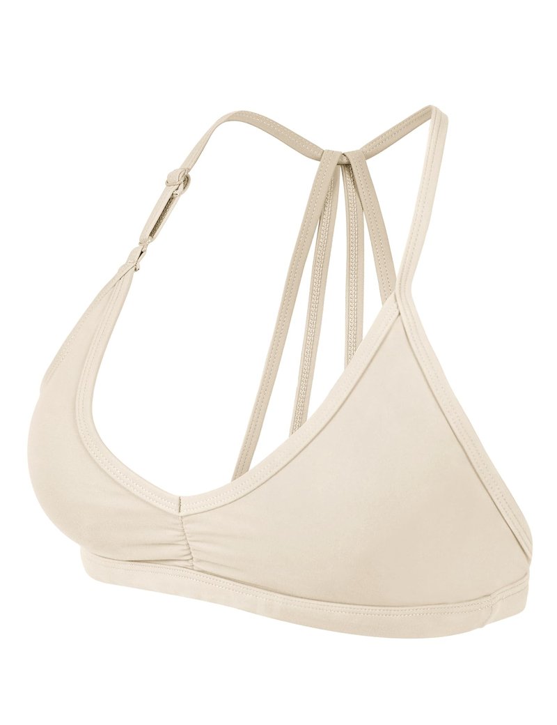 YEOREO Workout Sports Bras for Women Padded Strappy Open Back Gym Bra Light Impact Criss Cross Yoga Crop Top Light Khaki-M