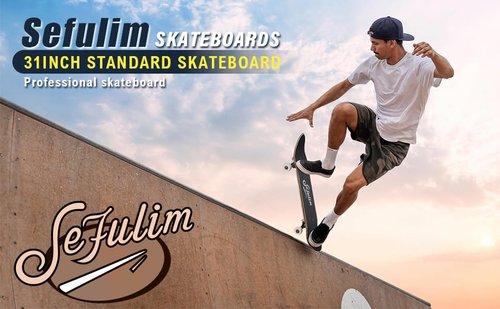 Sefulim 31 x 8 Inch Complete Skateboard 7 Layer Canadian Maple Double Kick Deck Concave Cruiser Trick Skateboard for Boys Girls Teens Adults Beginner