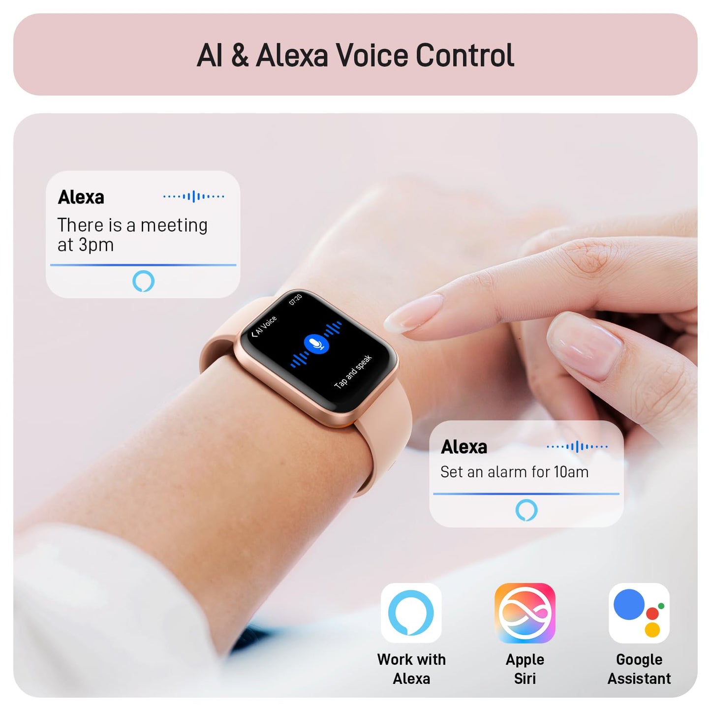 Tensky Smart Watch for Women Android & iPhone, Alexa Built-in, 1.8" Touch Screen Fitness Tracker with Answer/Make Calls, 3ATM Waterproof Heart Rate/Sleep/SpO2 Monitor, Pedometer, 100+ Sport Modes
